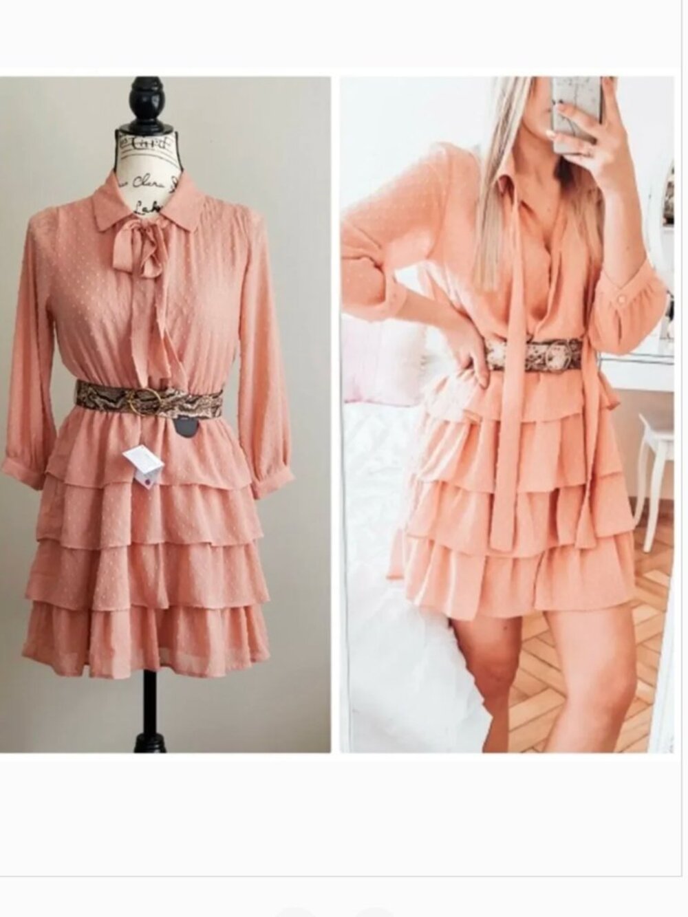 ZARA NWT BELTED DOTTED MESH DRESS